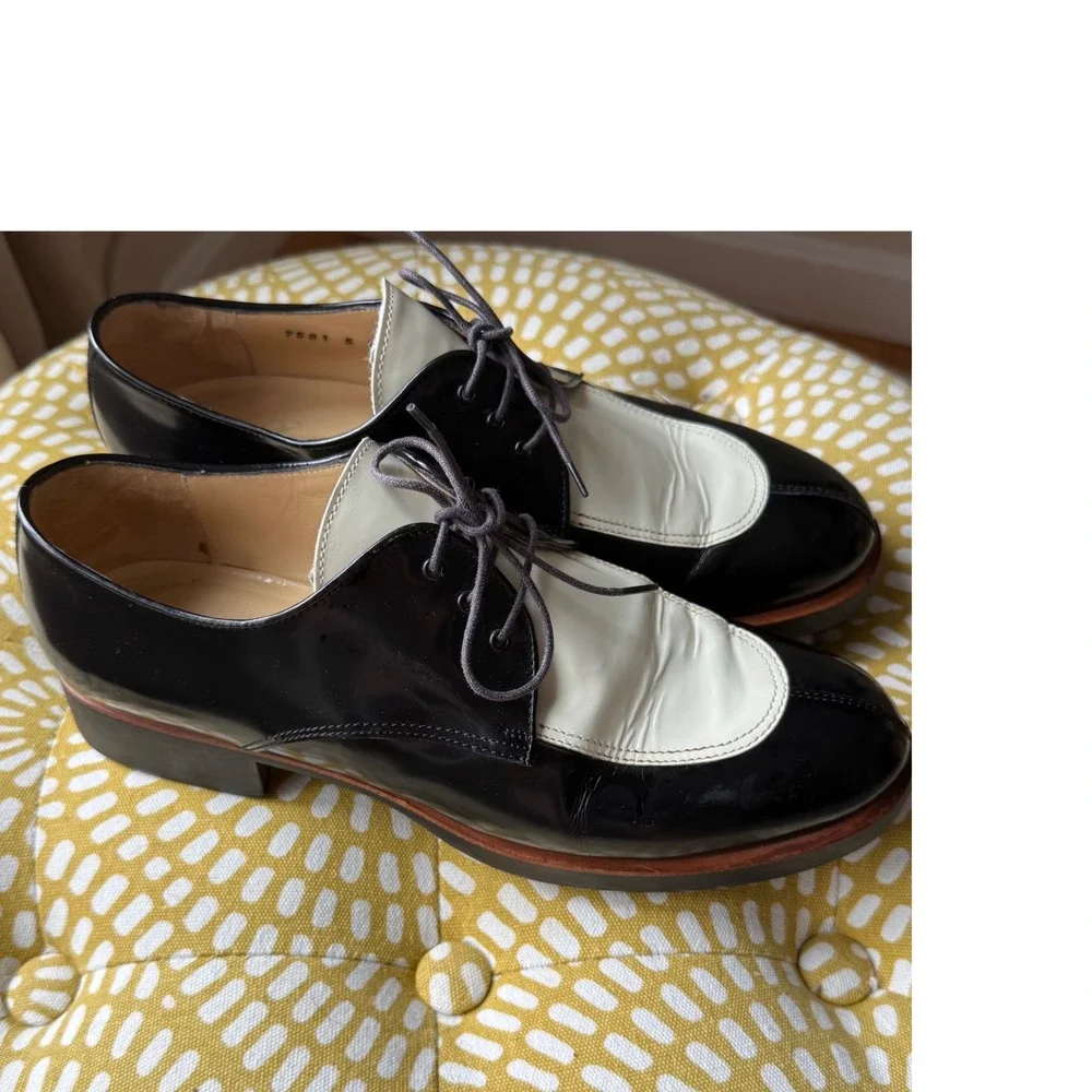Rare Fieramosca Made In Italy OxfordDerby  M 9N Black White Leather Saddle Shoes